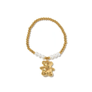 Mixed-color Pearl Stainless Steel Bracelet with Bear Pendant