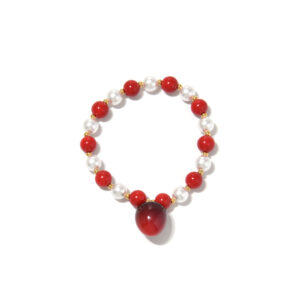 Red and White Mixed Cherry Pendant Pearl Bracelet