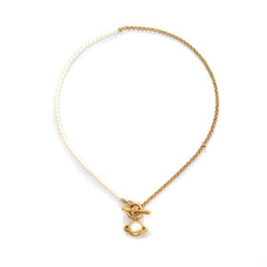 Planetary - element pendant, half - pearl and half - chain stainless steel pendant