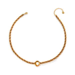 French romantic black woven chain pearl flower necklace