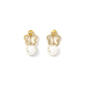 Fashionable and Versatile Fully Diamond-encrusted Flower Pearl Earrings