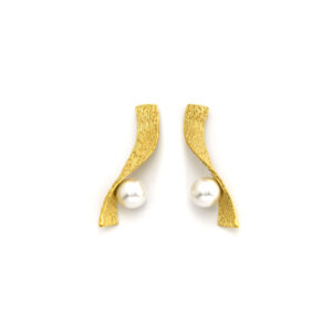 Wave Long Stainless Steel Pearl Earrings