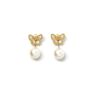 Fashionable and Versatile Fully Diamond-encrusted Butterfly Pearl Earrings