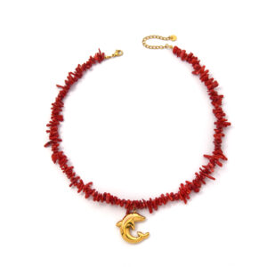 Marine Element: Whale Pendant Red Branch Necklace