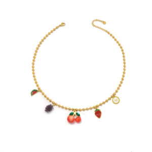 Fruit Party: Cute and Fresh Stainless Steel Necklace with Cherry and Strawberry Fruit Pendants