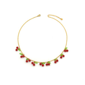 First Bloom of Love: Cute Cherry Pendant Stainless Steel Necklace with Fruit Elements, in a Girly Style