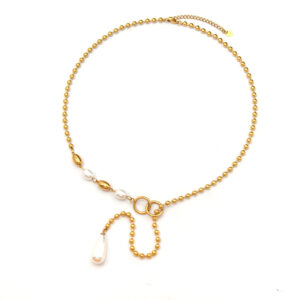 Vintage short adjustable stainless steel pearl necklace