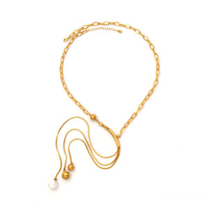 Layered line tassel pearl pendant stainless steel necklace and sweater chain