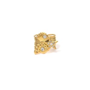 Summer New Women's Starfish Ocean Element Stainless Steel Diamond-Embedded Ring