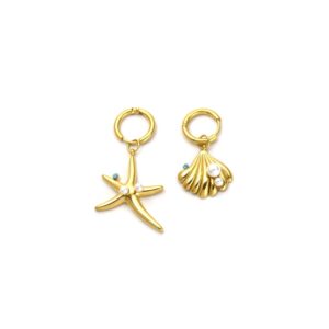 Summer New Shell Starfish Ocean Beach Style Stainless Steel Pearl Diamond-Embedded Earrings