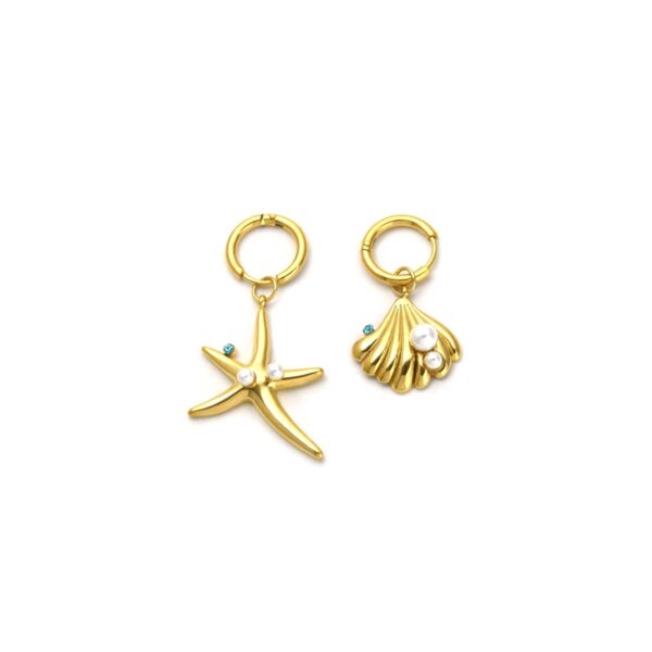 Summer New Shell Starfish Ocean Beach Style Stainless Steel Pearl Diamond-Embedded Earrings