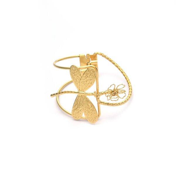 "Love Between Flowers and Dragonfly" Niche Designed Butterfly Open Stainless Steel Bracelet