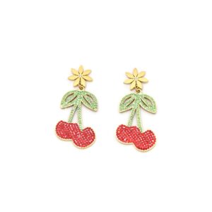 Full-Diamond Cherry Sweet Designed Stainless Steel Earrings