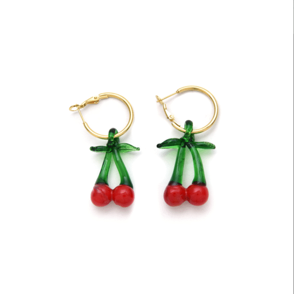 Fruit Element Designed Cherry Stainless Steel Earrings