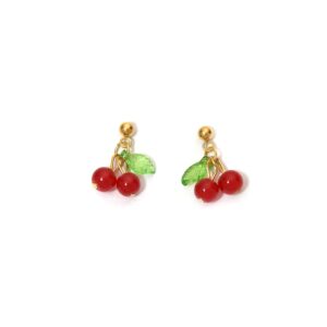 Fruit Element Cute Cherry Girly Handmade Stainless Steel Earrings