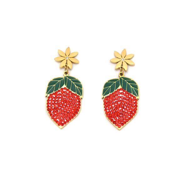 Full-Diamond Strawberry Sweet Designed Stainless Steel Earrings