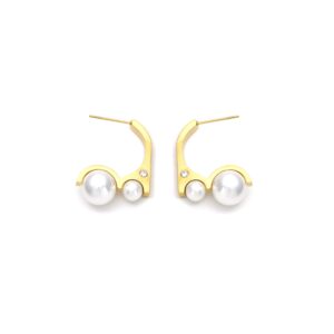 High-end sense daily versatile double-pearl stainless steel earrings