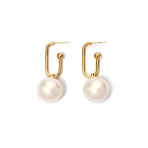 Modern Style Geometric Stainless Steel Pearl Earrings