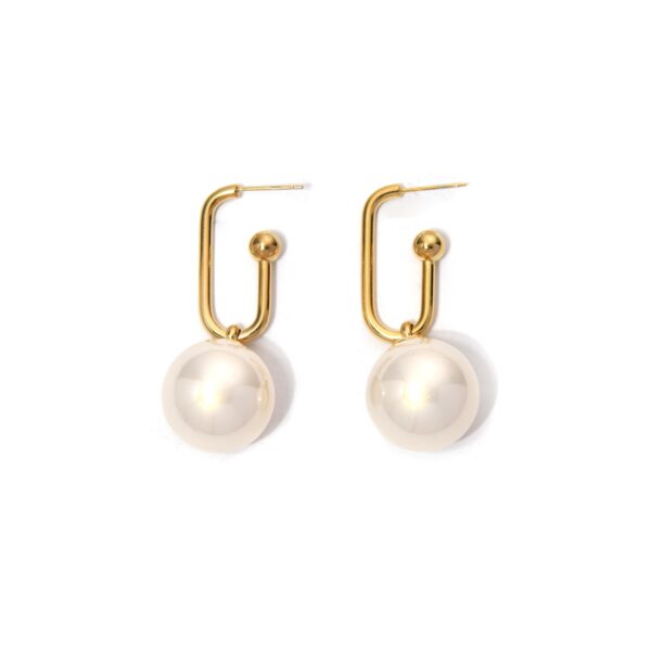 Modern Style Geometric Stainless Steel Pearl Earrings