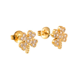 Simple Diamond-Embedded Four-Leaf Clover Stud Earrings, Gold