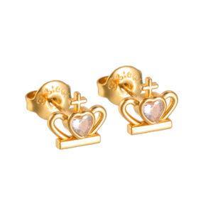 Simple Diamond-Embedded Crown Stud Earrings, Gold