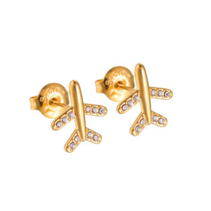 Simple Diamond-Embedded Multi-Element Stud Earrings, Gold