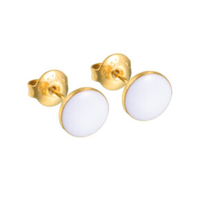 Simple Oil-Dropped Round Small Stud Earrings, White, Large Size