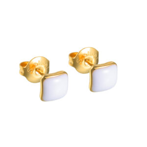 Simple Oil-Dropped Square Small Stud Earrings, White