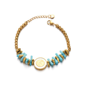 Gravel and Shell Pendant Bracelet, Blue + Round Pendant