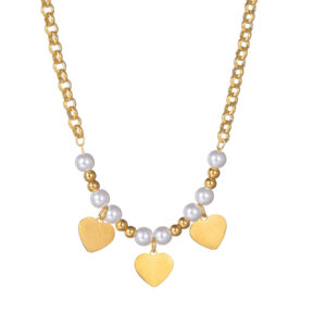 Multi-Element Small Pendant Pearl Necklace, Heart Design