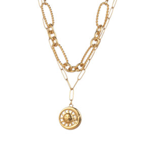 Double-Layer Layered Sun and Moon Necklace