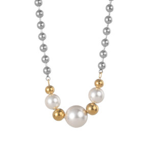 Two-Tone Round Pearl Necklace, Large Pearls
