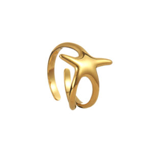 Irregular Shaped Five-Point Star Ring, Gold-colored