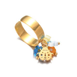 Crushed Stone Flower Small Pendant Ring, Flower and Ladybug Design