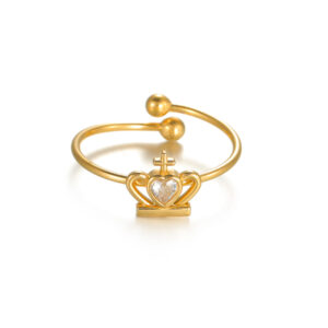 Simple Diamond-Embedded Crown Ring