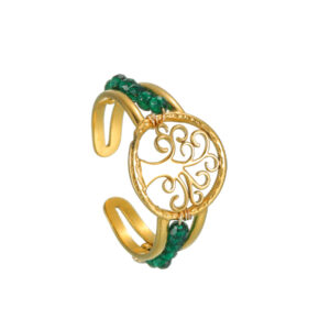 Tree of Life Rice Bead Open Ring, Green