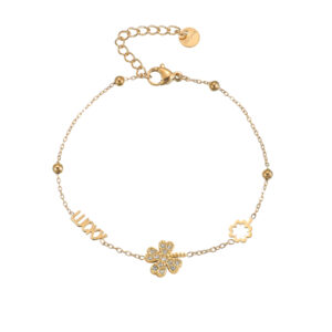 Multi-element Four-Leaf Clover and Letter Bracelet