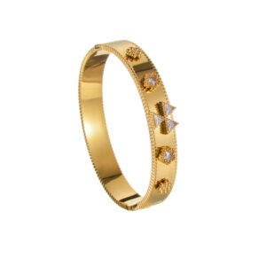 Multi-element Triangular Patchwork Diamond-Embedded Bracelet, White