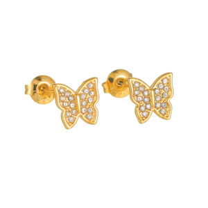 Simple Diamond-Embedded Butterfly Stud Earrings, Gold