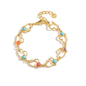 Multi-element Colored Turquoise Bracelet, with Hearts