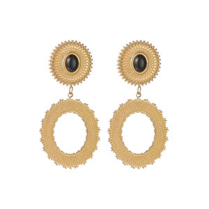 Exaggerated Embossed Hollow Oval Earrings, Black