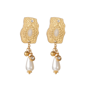 Irregular Geometric Pearl-Drop Earrings, Irregular Square Pendant