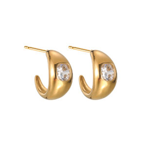 Zircon-Inlaid Square Earrings, Gold