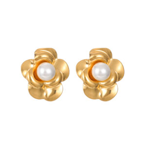 Simple Floral Pearl Earrings, Gold