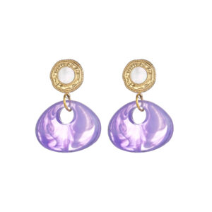 Shell Disc Purple Pendant Earrings