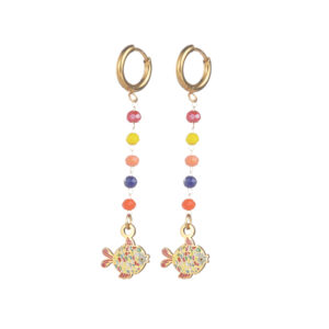 Multi-element Beaded Small Pendant Earrings, Fish Design
