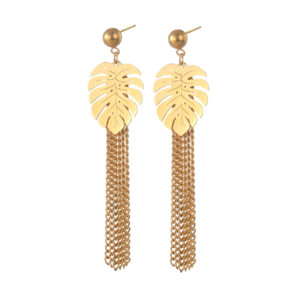 Leaf Chain Tassel Earrings, Polished Leaf Design
