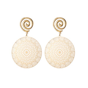 Statement Large Round Hollow-out Earrings, Threaded Mosquito Coil Shape - Solid Version