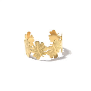Nature - Inspired Gold - Tone Leaf - Shaped Open Cuff Bracelet