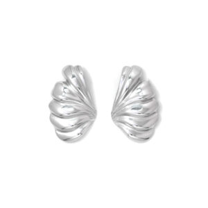 Minimalist Silver - Tone Shell - Textured Stud Earrings